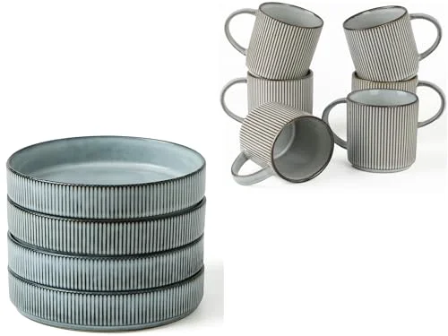 Famiware Smoky 8.25" Pasta Bowl Set and Coffee Mug Set for 6