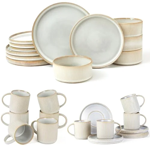 Famiware Star Dinnerware Set for 4 and 12oz Mug Set and 3oz Espresso