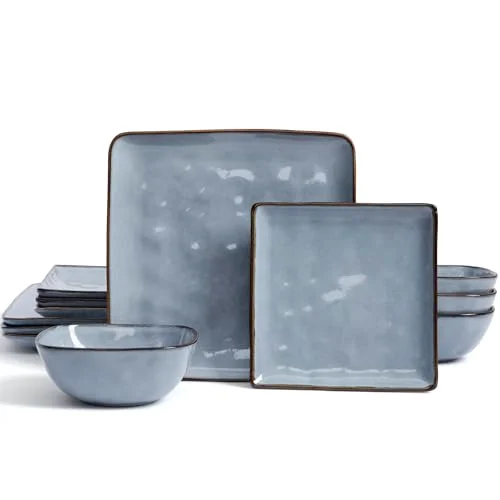 Famiware Ocean Square Stoneware Dinnerware Sets for 4, 12-piece