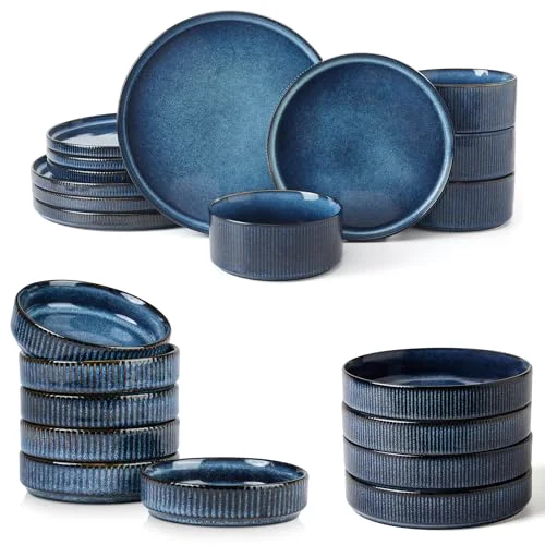 Famiware Star Dinnerware Set for 4 and 7.5" Pasta Bowl Set and 4oz