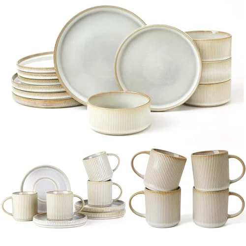 Famiware Star Dinnerware Set for 4 and 12oz Mug Set and 3oz Espresso Cups
