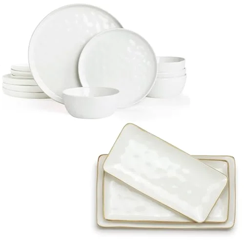 Famiware Mars Plates and Bowls Sets + 3 Pcs Ocean Rectangular Serving Platter