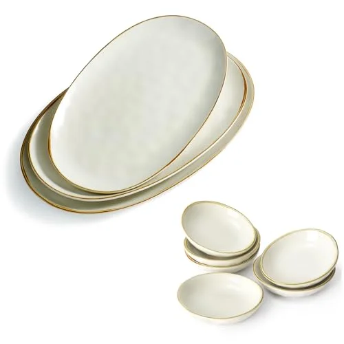 Famiware Ocean 3 Pieces Oval Serving Platter + 6 Pieces Dipping Bowl Set
