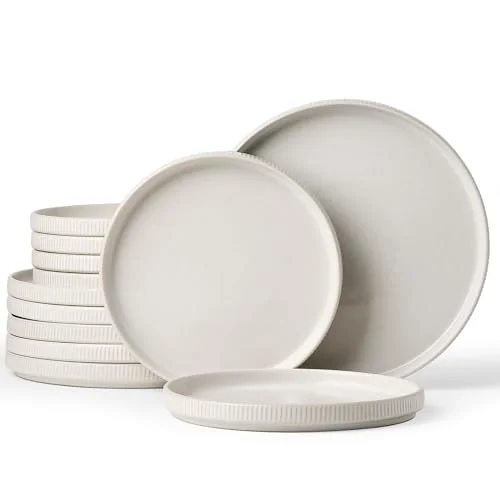 Famiware Star 12pc Stoneware Dinnerware Sets for 6-10.5" & 8" Flat Plates