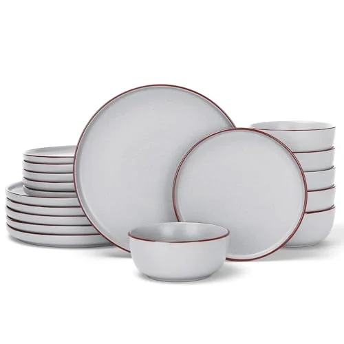Famiware Mercury 18-Piece Stoneware Dinnerware Set,Light Grey