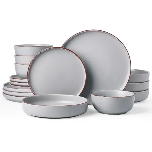 Famiware Mercury 16-Piece Stoneware Plates and Bowls,Light Grey