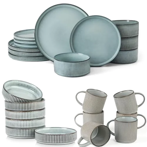 Famiware Smoky Dinnerware Set for 4 and Coffee Mug Set for 6