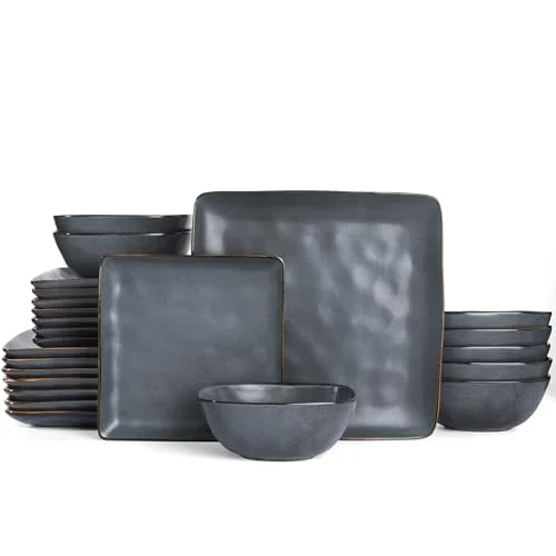 Famiware Ocean Square Ceramic Plates and Bowls Sets, 24-piece