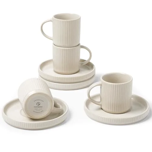 Famiware 3oz Espresso Cups and Saucers, Matte White