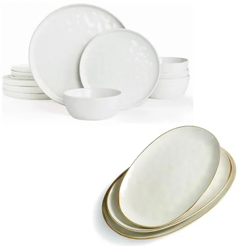 Famiware Mars Plates and Bowls Sets + 3 Pcs Ocean Oval Serving Platter
