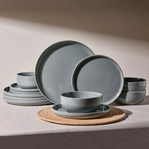 Famiware Milkyway 12-Piece Stoneware Dinnerware Set, Dark Gray