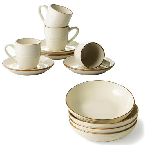 Famiware Jupiter 30 OZ Large Salad Bowls Set of 4 and Espresso Cups