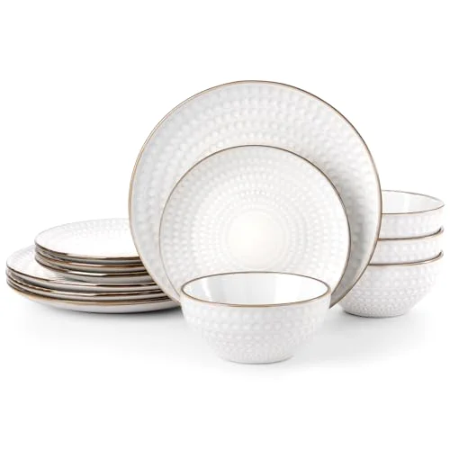 Famiware Eden Ceramic Plates and Bowls Sets, 12-piece for 4