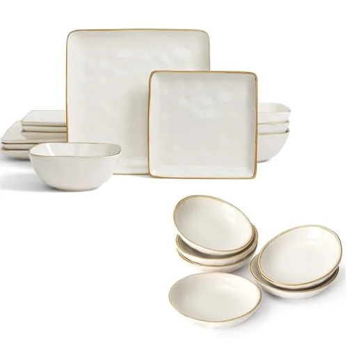Famiware Ocean Square 12 Pieces Dinnerware Set + 6 Pieces Oval Dipping Bowl