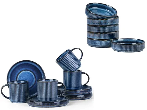 Famiware Nebula 4oz Dipping Bowl Set and 3oz Espresso Cups and Saucers Set