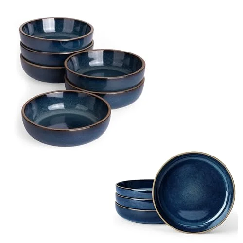 Famiware Pasta Bowls Set of 4 and 3 oz Ceramic Soy Sauce Dish