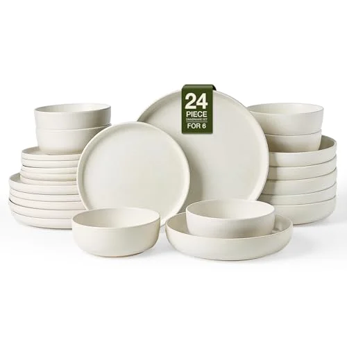 Famiware Milkyway 24-Piece Stoneware Dinnerware Set with Pasta Bowls