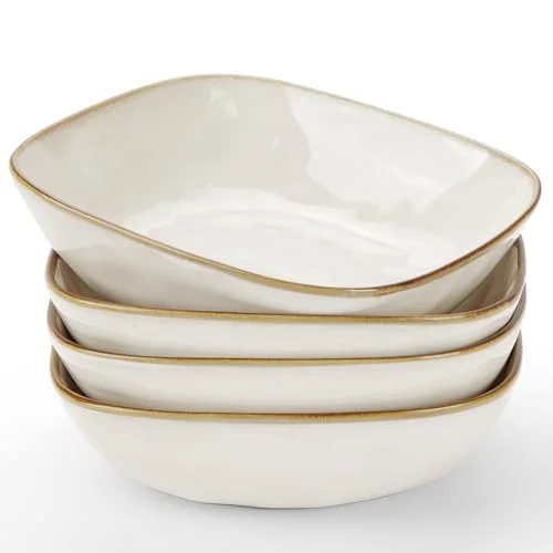 Famiware Ocean Pasta Bowls Set of 4, Cappuccino White