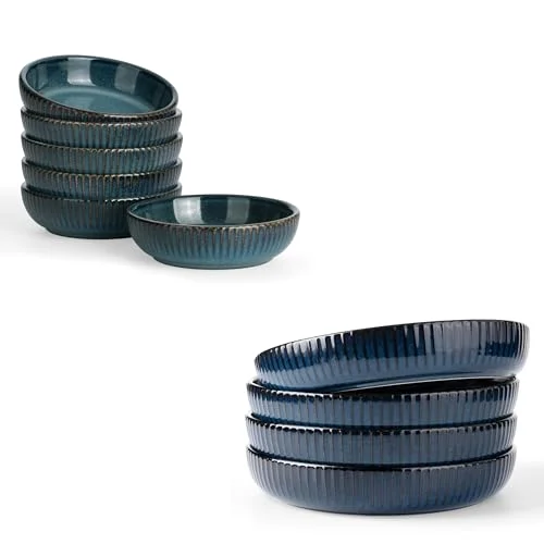 Famiware Large pasta bowls set of 4 and Ceramic Dipping Bowls Set of 6