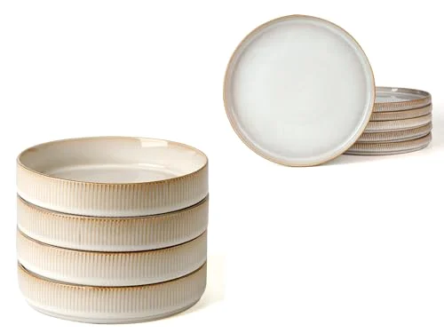 Famiware 8.25" Pasta Bowl Set and 8" Salad Plates for 6