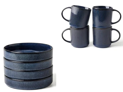 Famiware Nebula 7.5" Pasta Bowl Set and Coffee Mug Set for 4