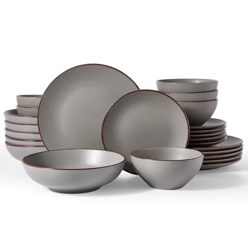 Famiware Venus Stoneware Dinnerware Sets with Pasta Bowls, 24-piece for 6