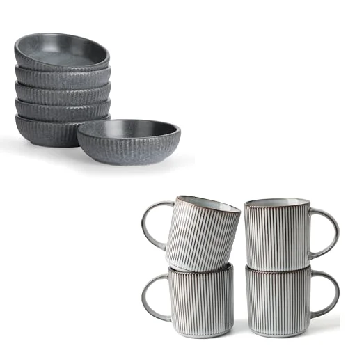 Famiware 12 oz Catering Mugs Cup Set and Ceramic Dipping Bowls Set of 4