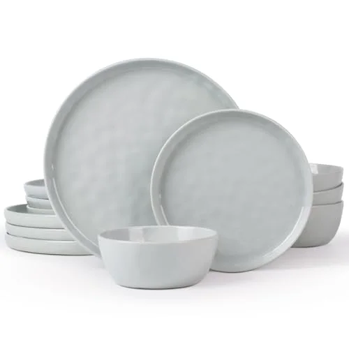 Famiware Mars Stoneware Dinnerware Set for 4, Light Gray