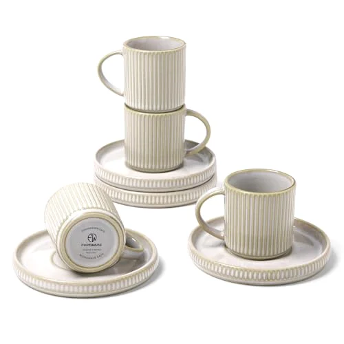 Famiware 3oz Espresso Cups and Saucers, set of 4