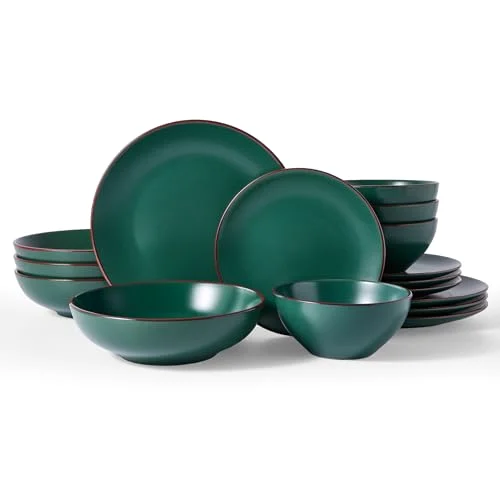 Famiware Venus Stoneware Dinnerware Sets with Pasta Bowls, 16-piece for 4