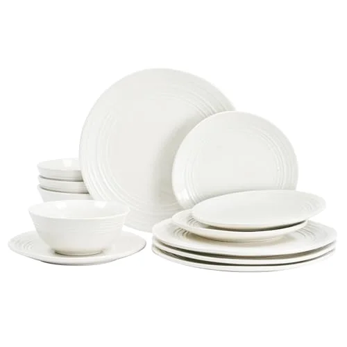 Famiware Plates and Bowls Sets 12-Piece Stoneware Dinnerware Sets