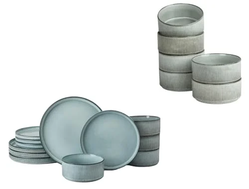 Famiware Smoky Dinnerware Set for 4 and 5.5" Soup Bowl Set