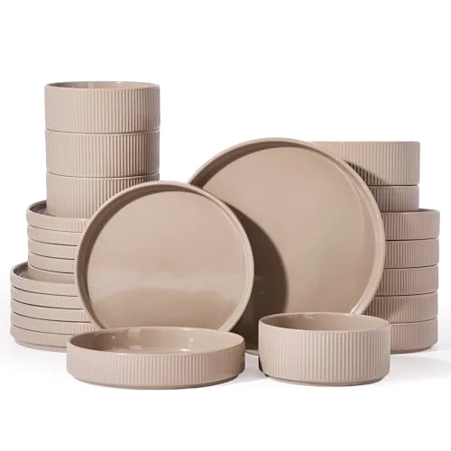 Famiware Stoneware Dinnerware Set with Pasta Bowls, 24-piece