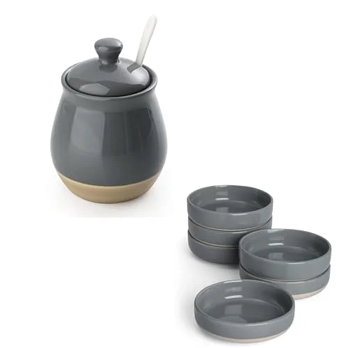 Famiware Milkyway 4 oz Dipping Bowls Set of 6 and 10 oz Sugar Bowl with Lid and Spoon