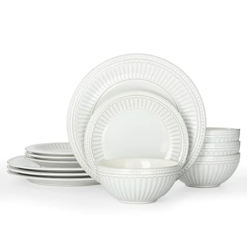 Famiware Ceramic Plates and Bowls Sets, 12-piece for 4
