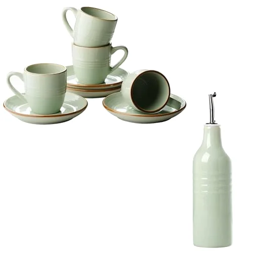 Famiware 16oz Ceramic Olive Oil Dispenser Bottle and Espresso Cups