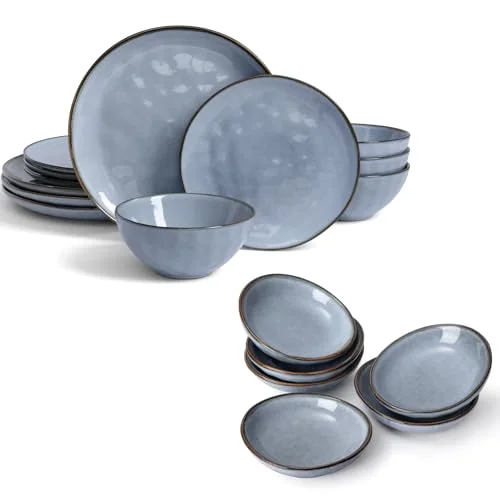 Famiware Ocean Round 12 Pieces Dinnerware Set + 6 Pieces Dipping Bowl Set