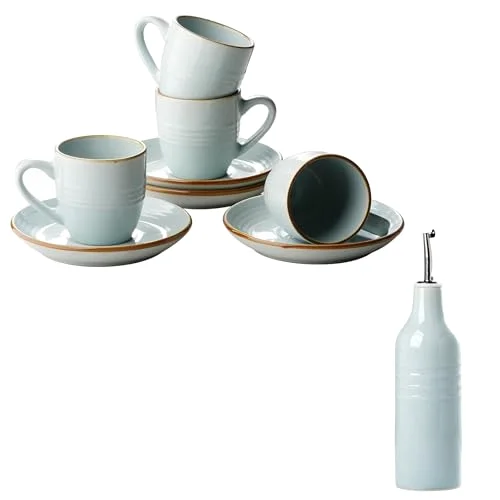 Famiware Jupiter 16oz Ceramic Olive Oil Dispenser Bottle and Espresso Cups