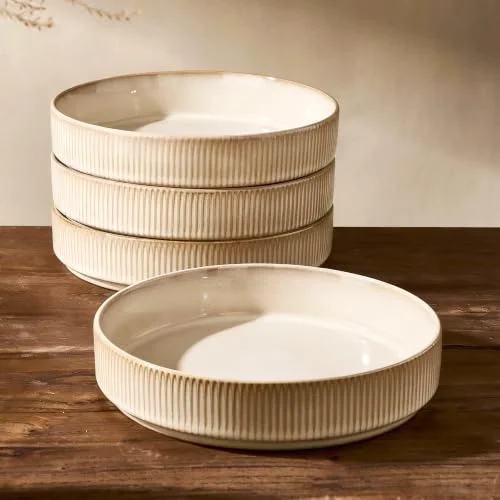 Famiware Star 7.5" Pasta Bowls Set of 4, Cream