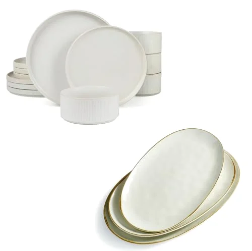 Famiware Star Plates and Bowls Sets + 3 Pcs Ocean Oval Serving Platter