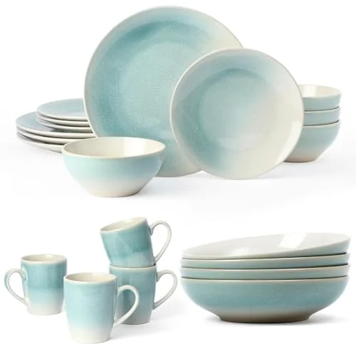 Famiware Glacier 12 Pieces Dinnerware Sets + 4 Pieces Pasta Bowls +13 oz