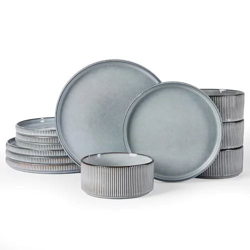 Famiware Star Stoneware Dinnerware Set, Smoky Blue