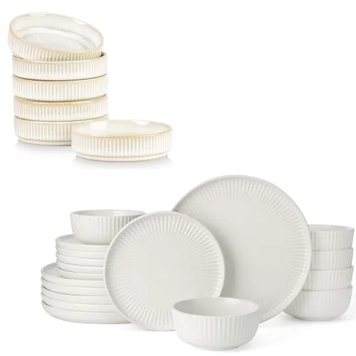 Famiware Dinnerware Sets, Plates and Double Bowls Dish Set of 6