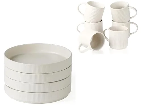 Famiware 8.25" Pasta Bowl Set and Coffee Mug Set for 6