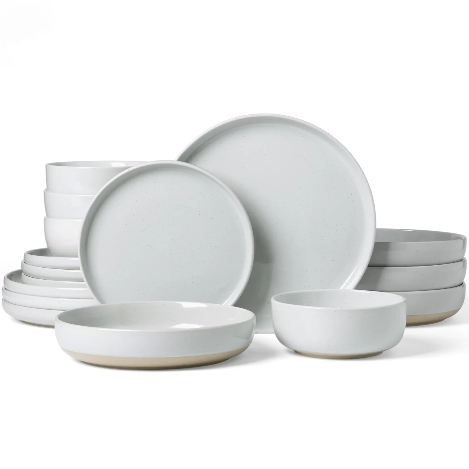 Famiware Milkyway 16-Piece Stoneware Plates and Bowls, Light Gray