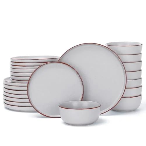 Famiware Mercury 24-Piece Stoneware Dinnerware Set,Light Grey