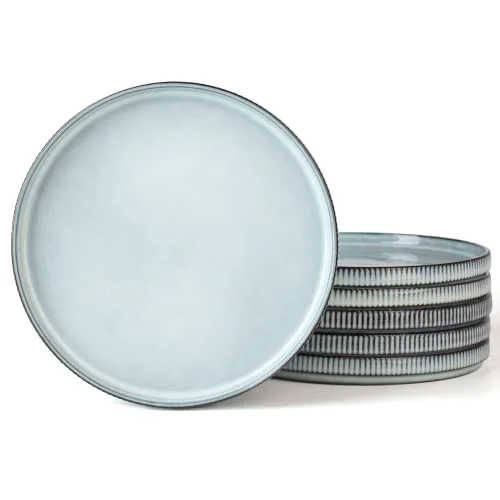 Famiware Star 10/8 inches Dinner Plates Set for 6, Smoky Blue