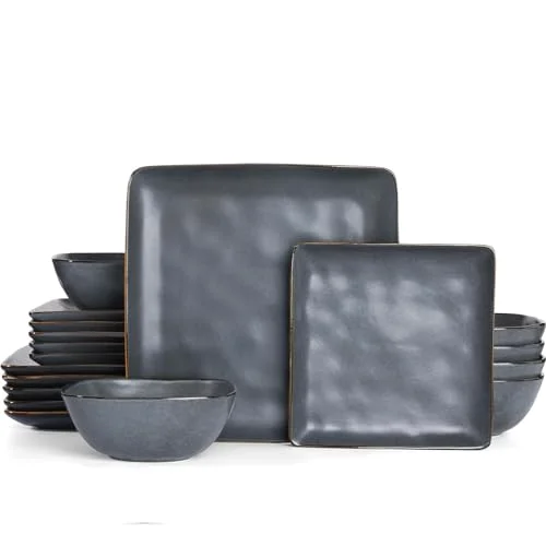 Famiware Ocean Square Ceramic Plates and Bowls Sets, 18-piece